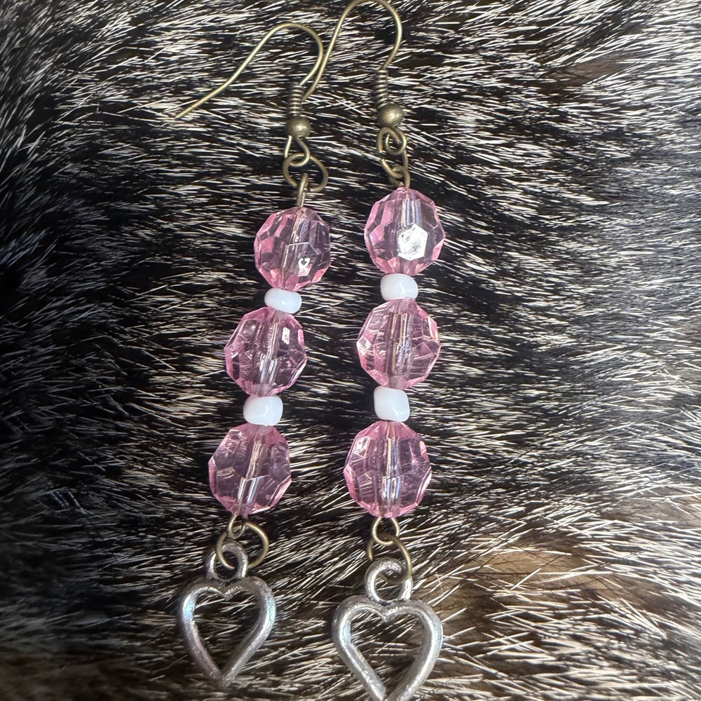 Elegant Pink Heart Drop Earrings